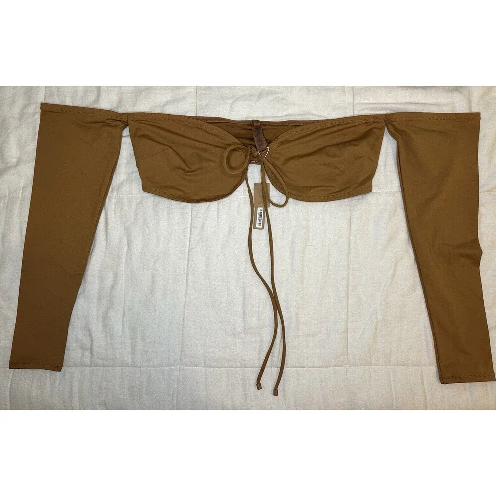SKIMS Recycled Swim Long Sleeve Bikini‎ Top Almond Women's SIZE 3X NWT